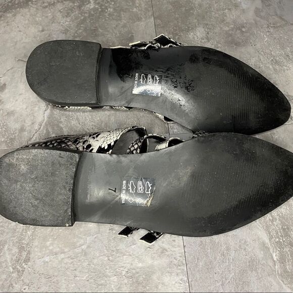 Asos Snakeskin Point Toe 3 Buckle Strap Flats Size 7 - Picture 6 of 7